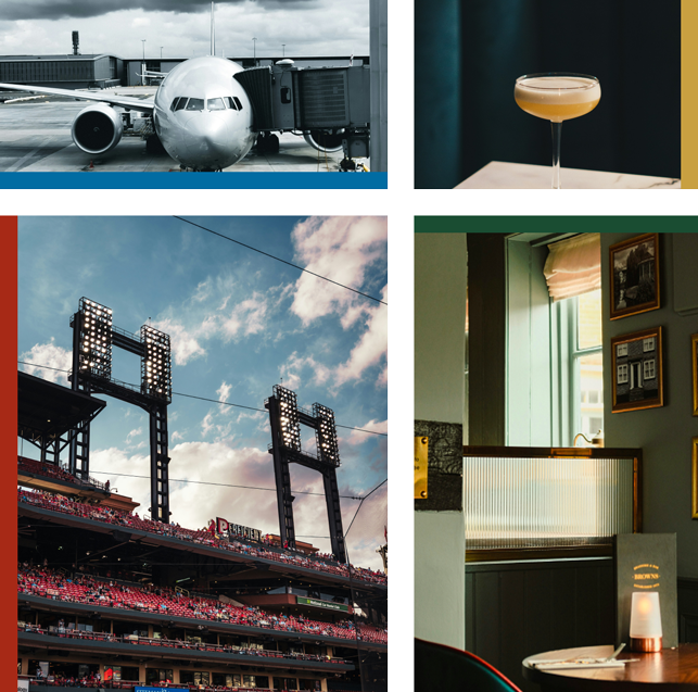 College of pictures with an Airplane, Cocktail, Stadium, and Restaurant
